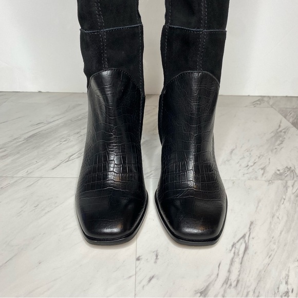 Dolce Vita Fynn Black Suede Crocodile Embossed Leather Heeled Tall Boot 7 1/2 - Picture 11 of 15